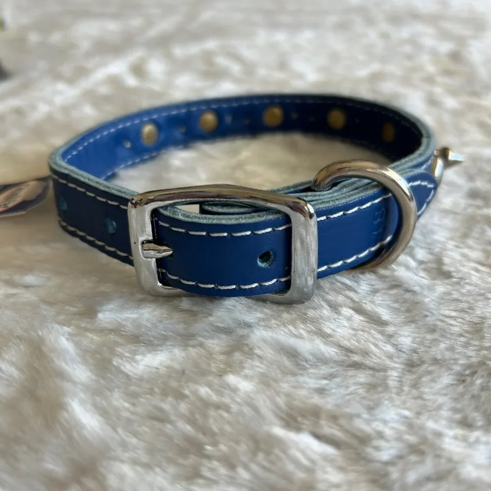 NWT OmniPet Signature‎ Blue Leather Studded Dog Collar 18